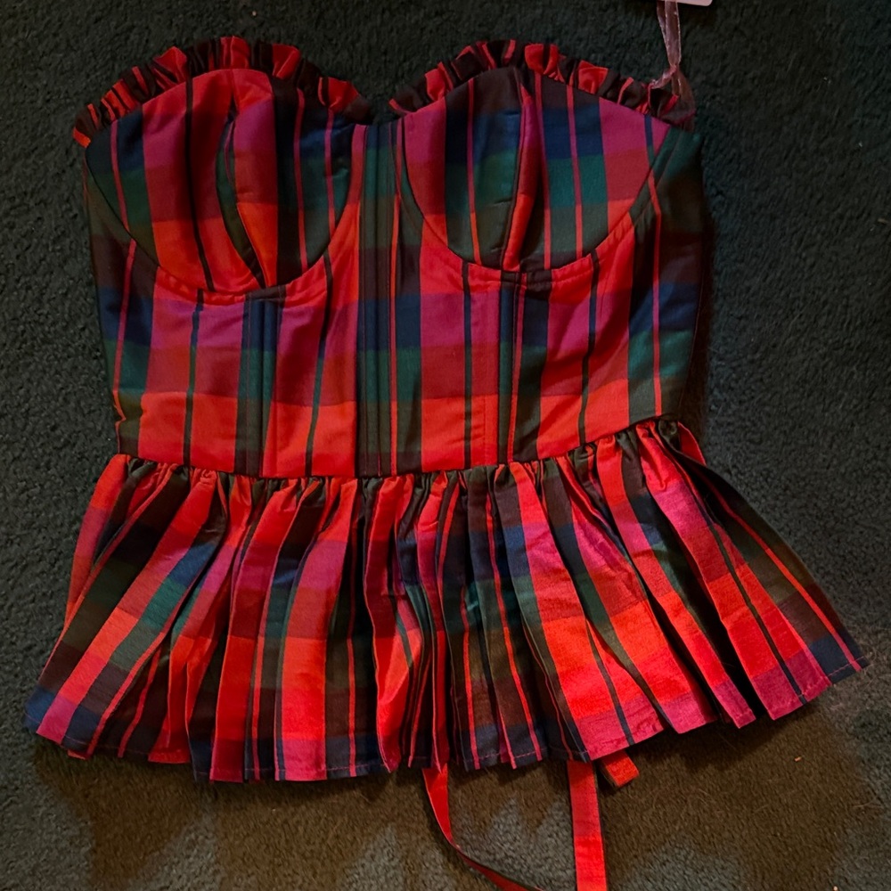 Plaid Bustier Top in Red and Green